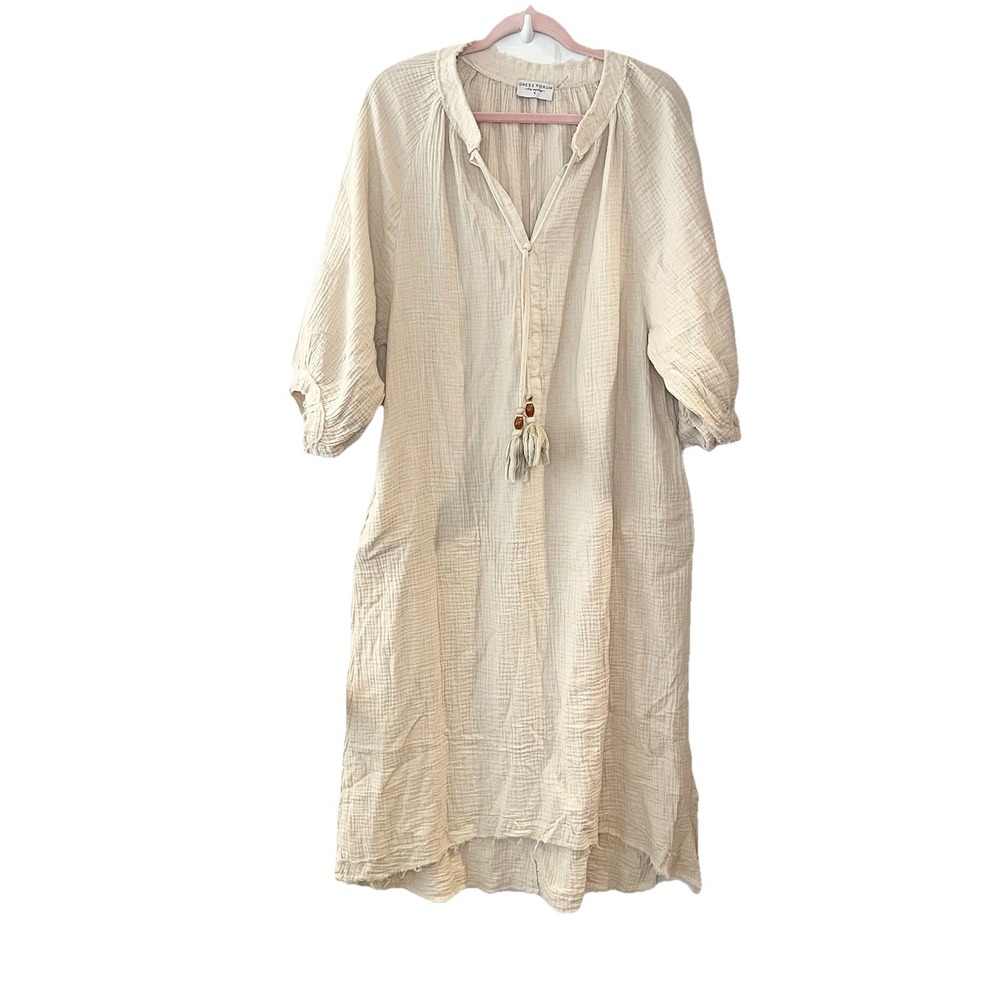 Dress Forum Los Angeles Midi Gauzy Beige Peasant Beach Coastal Dress Size S‎
